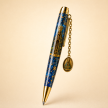 Caneta religiosa — Nossa Senhora — manto azul (invocação não confirmada)
